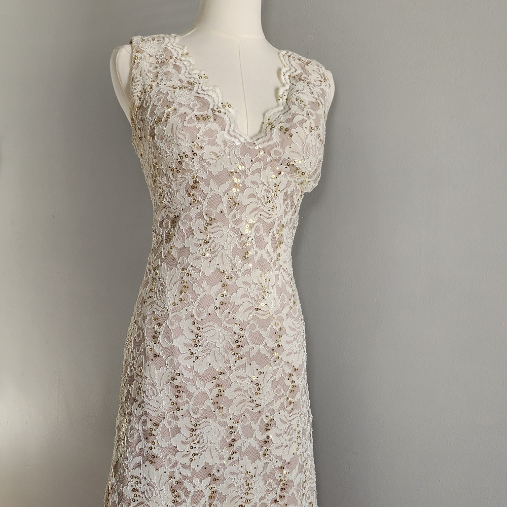 Nigtway Mini Dress Sequin Lace V-Neck Party Casual Prom Size 6P